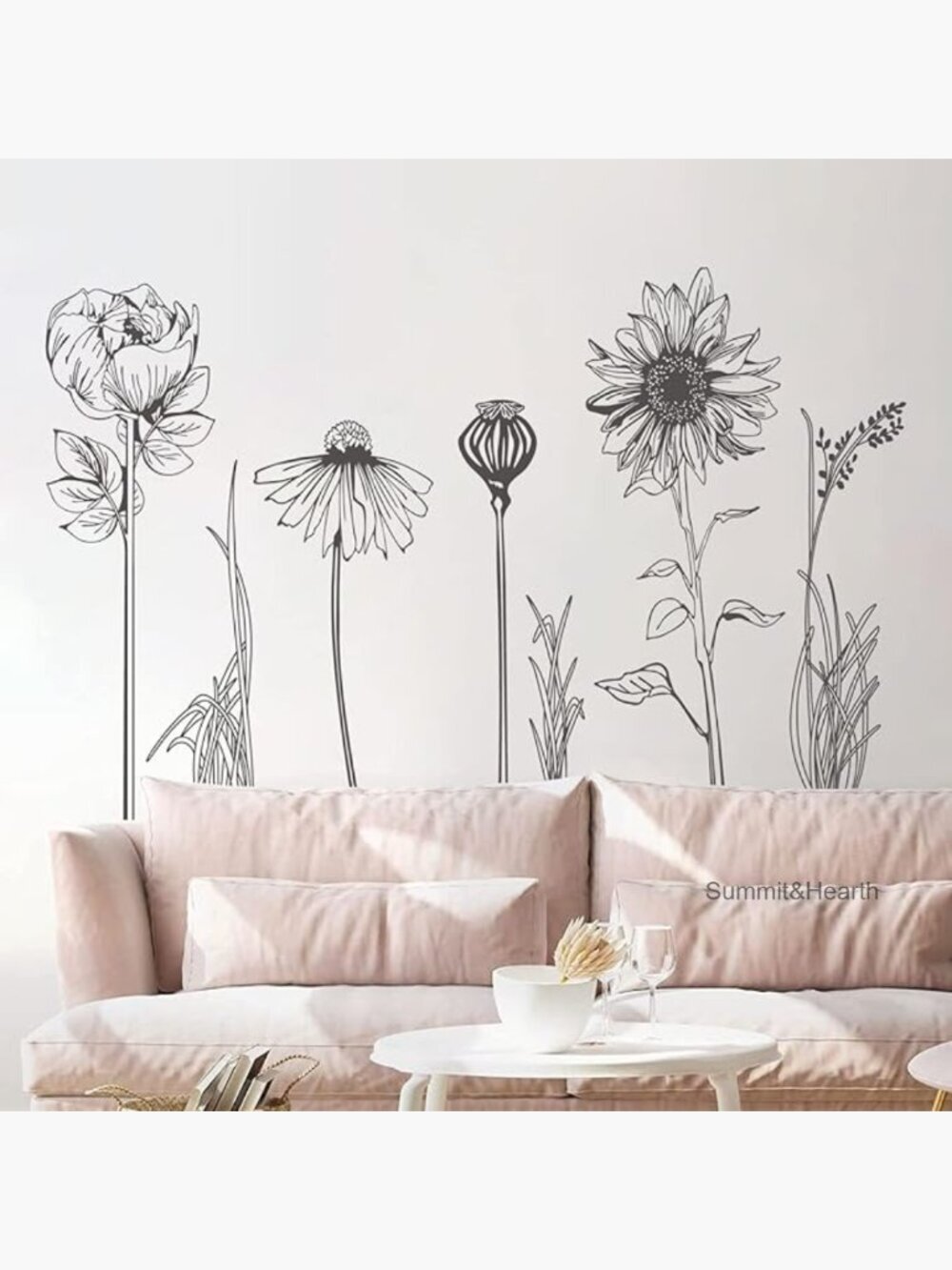 Large Boho Floral Wall Decals, 2 Sheets Peel Stick Vinyl Stickers for Decor